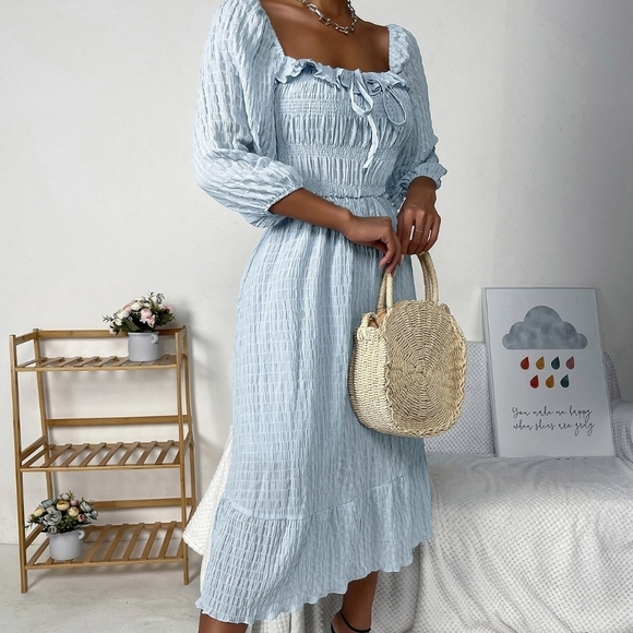 Front Ruffle Trim Flounce Hem Dress - Picture 5 of 5